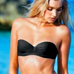 VICTORIA'S Secret Black Bandeau Pushup Wired Braided Back Bikini Top Size 34A